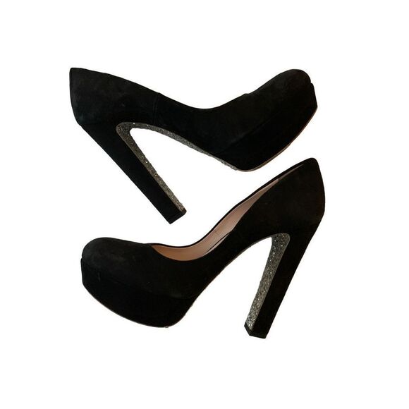 Miu Miu Black Suede Glitter Heel Platform Pump size 39.5 US 9.5 - Picture 3 of 7